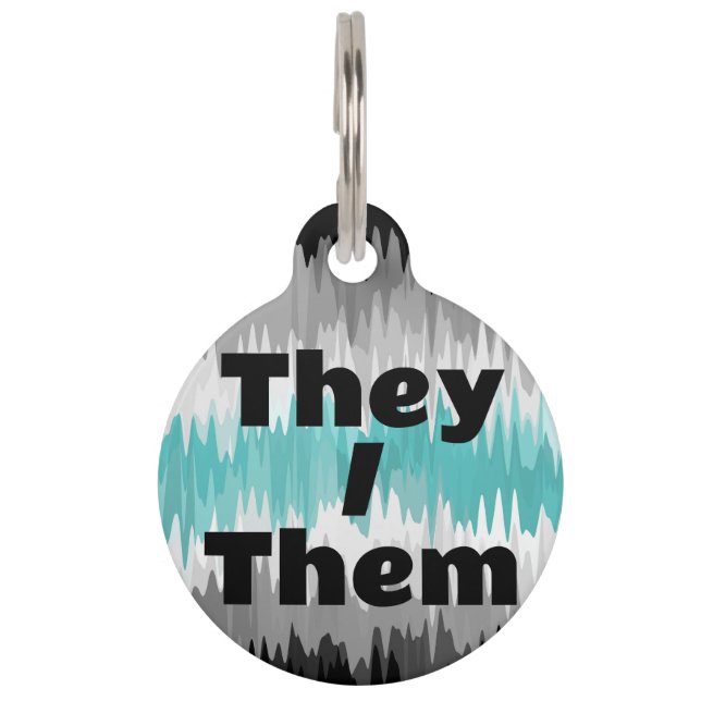 Customizable Pronoun Libramasculine Pride Flag Pet Tag (Front)
