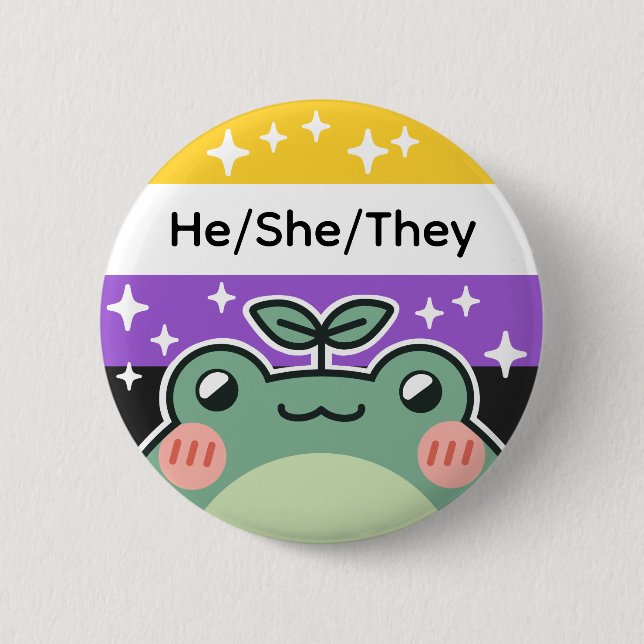 Customizable Pronoun Non-Binary Flag Frog 2 Inch Round Button (Front)