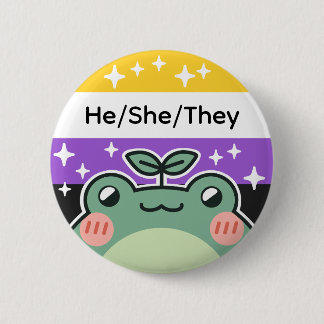 Customizable Pronoun Non-Binary Flag Frog 2 Inch Round Button