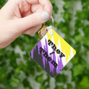 Customizable Pronoun Nonbinary Pride Flag Keychain