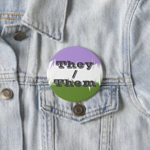 Customizable Pronoun Spiky Genderqueer Pride Flag 3 Inch Round Button