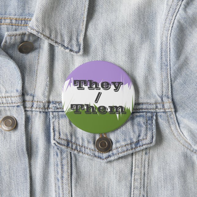 Customizable Pronoun Spiky Genderqueer Pride Flag  3 Inch Round Button (In Situ)