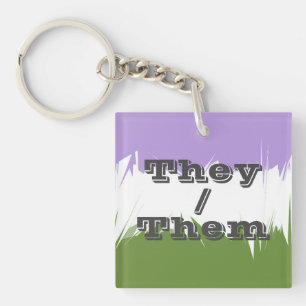 Customizable Pronoun Spiky Genderqueer Pride Flag Keychain