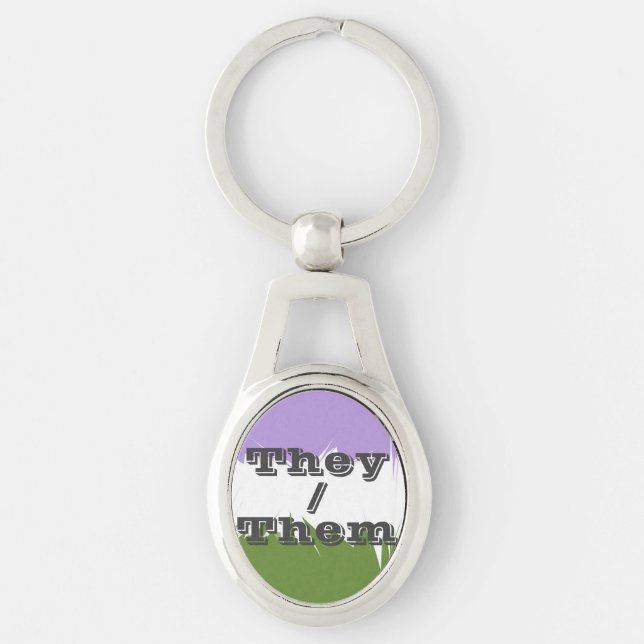 Customizable Pronoun Spiky Genderqueer Pride Flag  Keychain (Front)