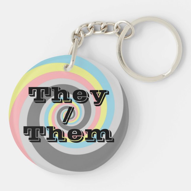 Customizable Pronoun Spiral Demiflux Pride Flag  Keychain (Back)