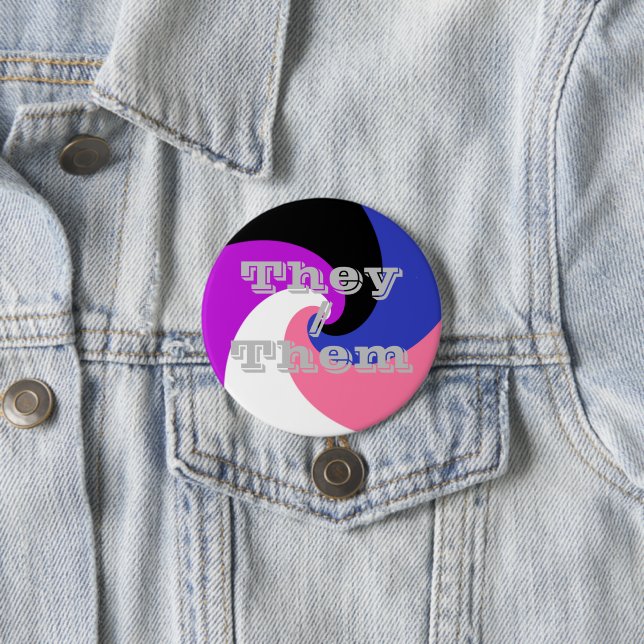 Customizable Pronoun Spiral Genderfluid Pride Flag 3 Inch Round Button (In Situ)