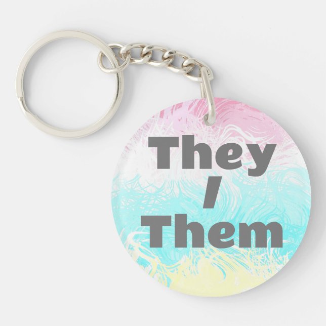 Customizable Pronoun Swirly Genderflux Pride Flag Keychain (Front)