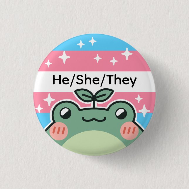 Customizable Pronoun Transgender Flag Frog 1 Inch Round Button (Front)