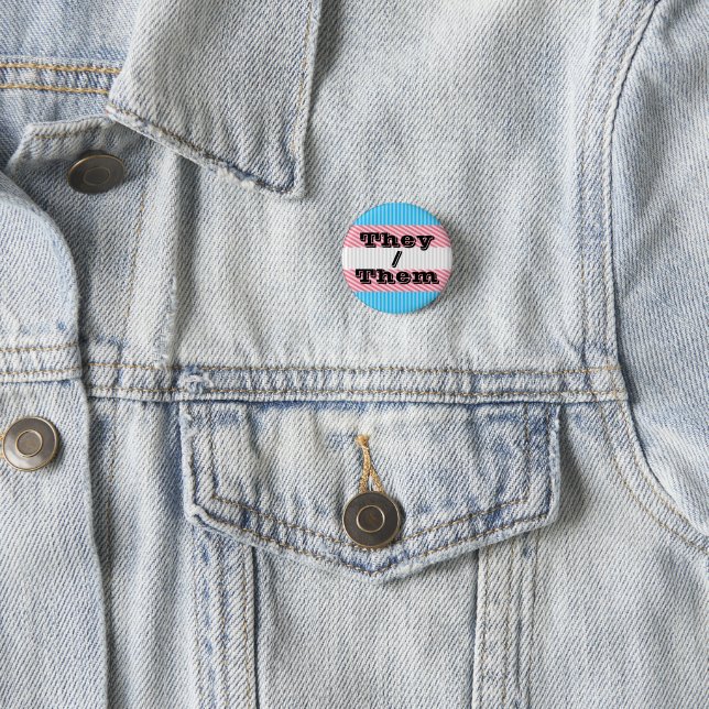 Customizable Pronoun Transgender Pride Button (In Situ)