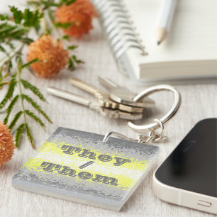 Customizable Pronoun Trippy Demigender Pride Flag Keychain