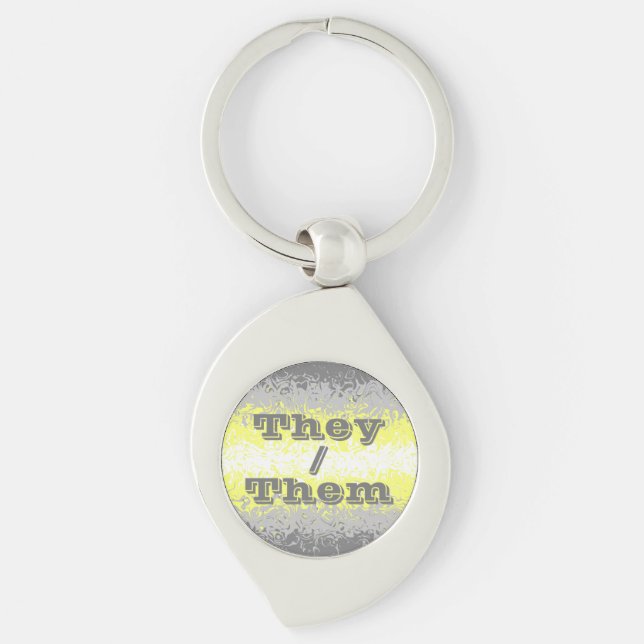 Customizable Pronoun Trippy Demigender Pride Flag Keychain (Front)