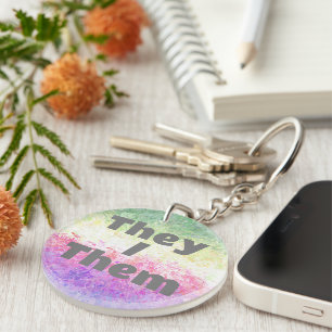 Customizable Pronoun Trippy Genderdoe Pride Flag Keychain