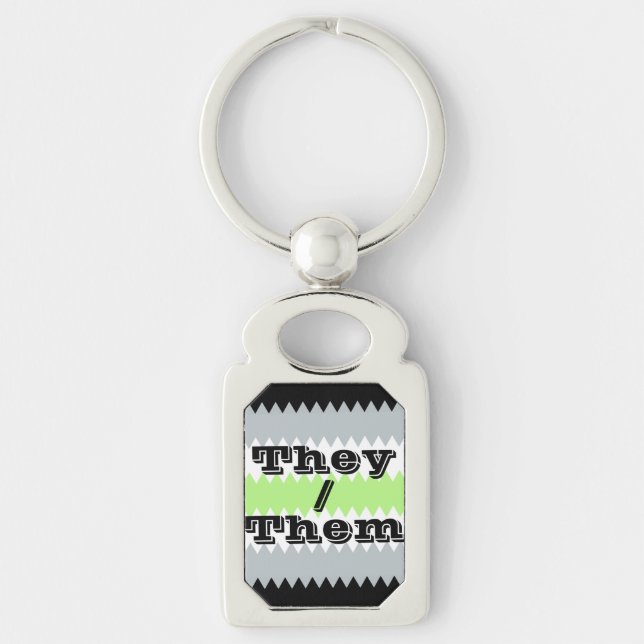 Customizable Pronoun ZigZag Agender Pride Flag  Keychain (Front)