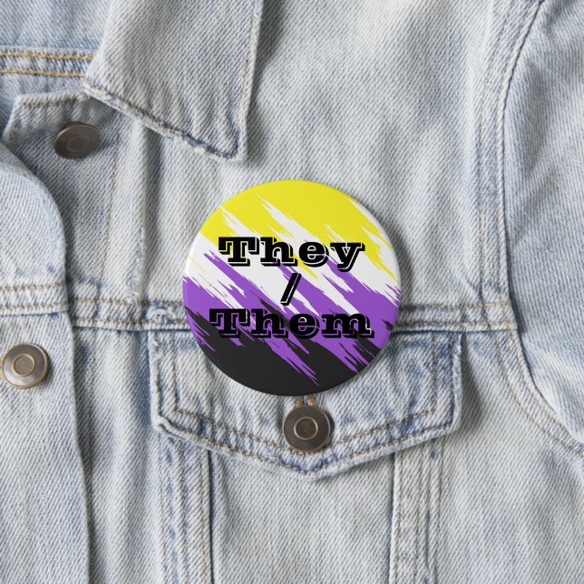 Customizable Pronoun Zigzag Nonbinary Pride Flag 3 Inch Round Button (In Situ)