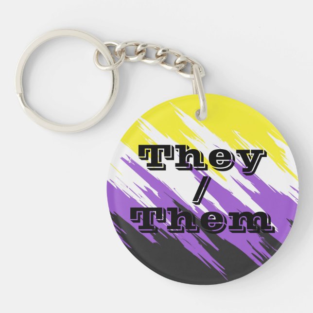 Customizable Pronoun Zigzag Nonbinary Pride Flag Keychain (Front)