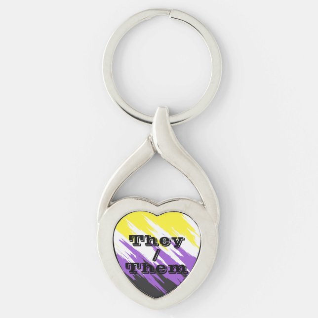 Customizable Pronoun Zigzag Nonbinary Pride Flag Keychain (Front)
