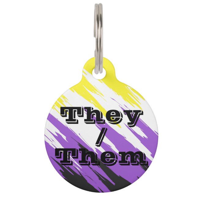 Customizable Pronoun Zigzag Nonbinary Pride Flag Pet Tag (Front)
