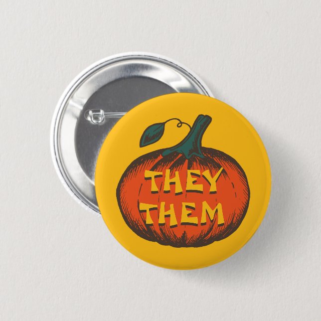 Customizable Pronouns - Jack-O-Lantern Pumpkin 2 Inch Round Button (Front & Back)