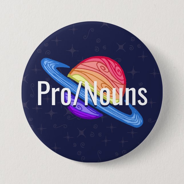 Customizable Pronouns LGBT Xenogender Flag Planet 3 Inch Round Button (Front)