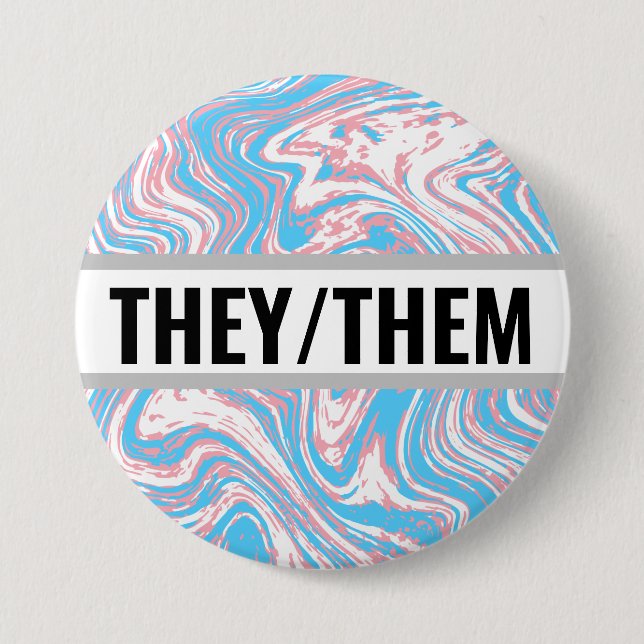 Customizable Pronouns-Marbled Transgender Flag 3 Inch Round Button (Front)