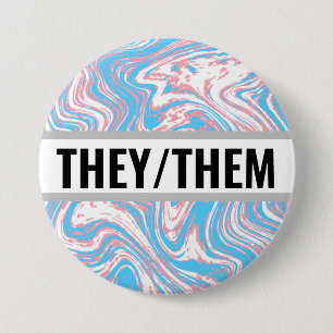 Customizable Pronouns-Marbled Transgender Flag 3 Inch Round Button