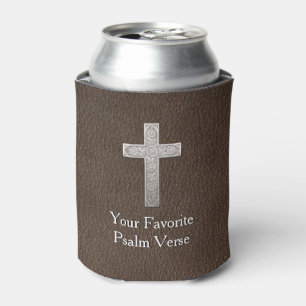 Customizable Psalm Text Metal Cross Can Cooler