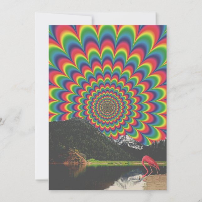 Customizable Psychedelic Flamingo Collage Nature Holiday Card (Front)