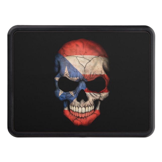 Customizable Puerto Rican Flag Skull Trailer Hitch Cover (Front)