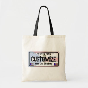 Customizable Puerto Rico license plate tote bag