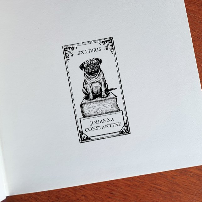 Customizable Pug Bookplate Rubber Stamp (Creator Uploaded)