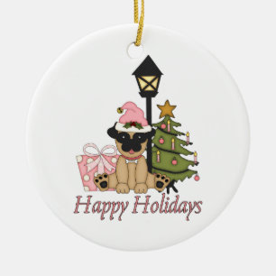 Customizable Pug Christmas Gifts and Cards Ceramic Ornament