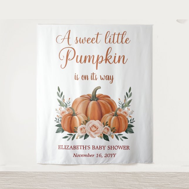 Customizable Pumpkin Baby Shower Backdrop Tapestry (Front)