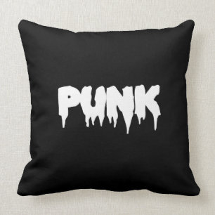 Customizable PUNK White Drip Font/Black Bkg Pillow