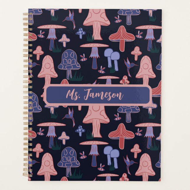 Customizable Purple and Pink Mushrooms Planner (Front)