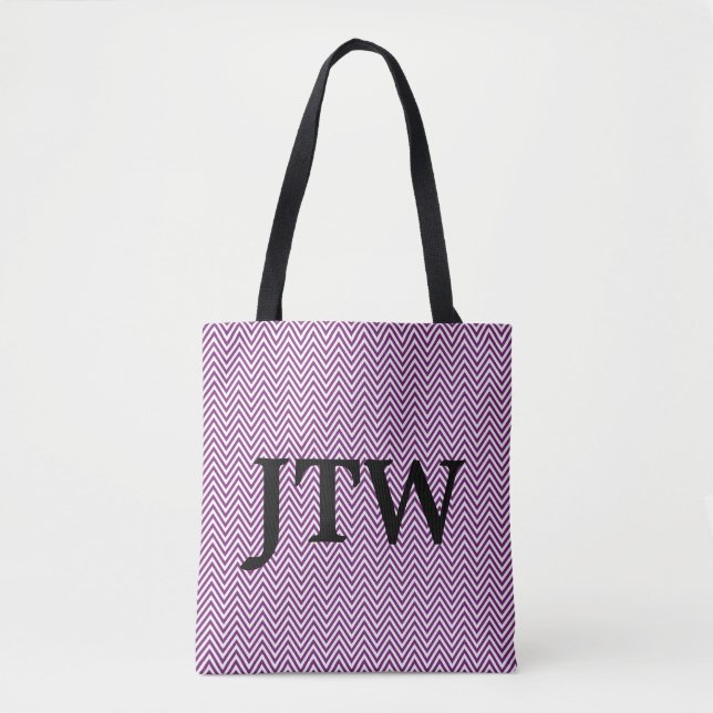 Customizable Purple and White Monogram Tote Bag (Front)