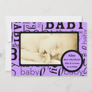 Customizable purple baby photo announcements