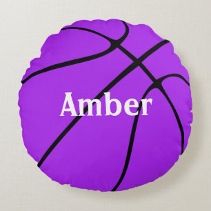 Customizable Purple Basketball Round Throw Pillow
