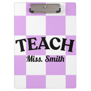 Customizable Purple Chequered Teacher Clipboard