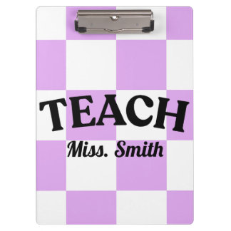 Customizable Purple Chequered Teacher Clipboard