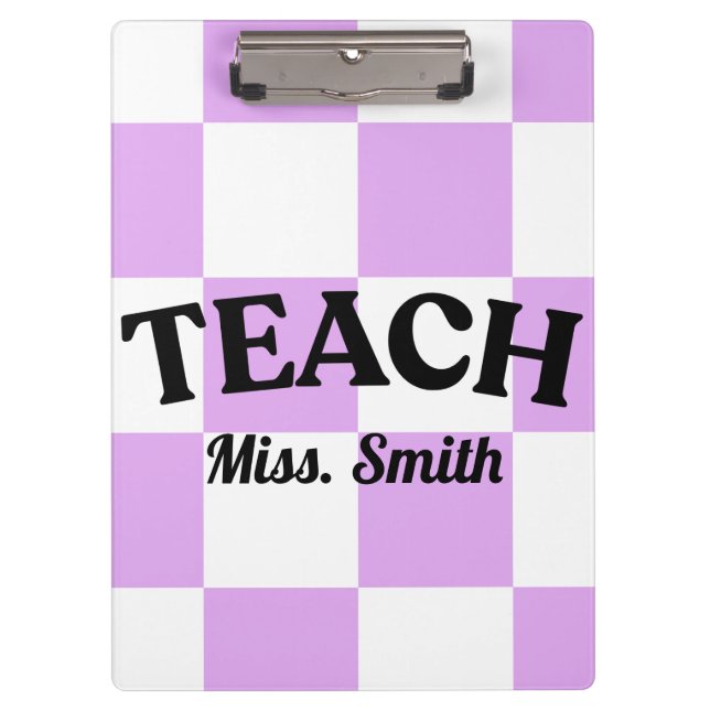 Customizable Purple Chequered Teacher Clipboard  (Front)