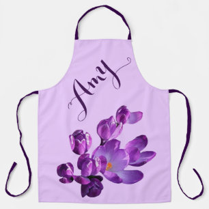 Customizable purple crocus floral apron
