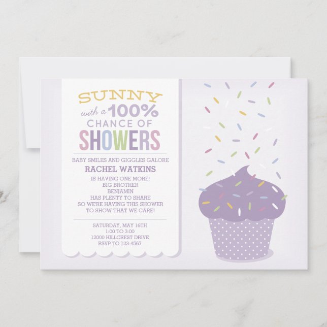 Customizable Purple Cupcake Sprinkle Invitation (Front)