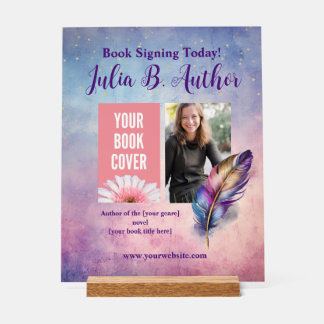 Customizable Purple Feather Book Signing Event Sig Acrylic Sign