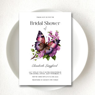 Customizable Purple Floral Butterfly Bridal Shower Invitation