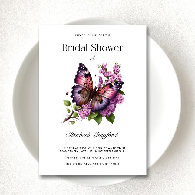 Customizable Purple Floral Butterfly Bridal Shower Invitation (Customizable Purple Floral Butterfly Bridal Shower Invitation)