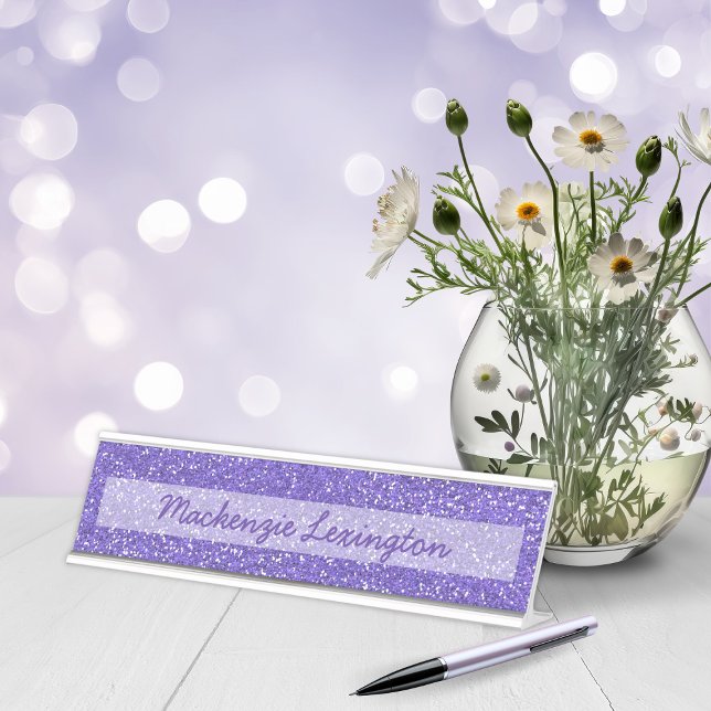 Customizable Purple Glitter | Chic Sparkle Desk Name Plate (Customizable Purple Glitter | Chic Sparkle Desk Name Plate)
