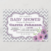 Customizable Purple & Grey Chevron Baby Shower