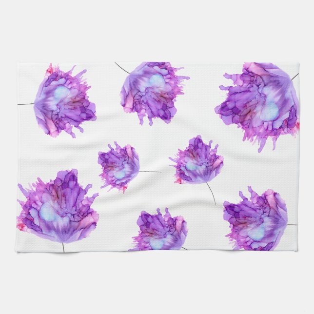 Customizable! purple hydrangea toss pattern-- kitchen towel (Horizontal)