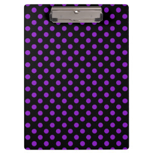 Customizable Purple on Black Polka Dots Clipboard