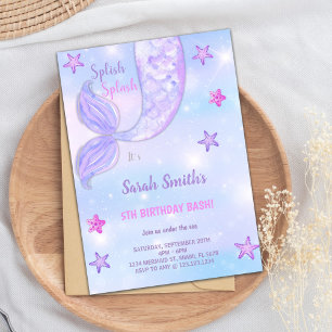 Customizable Purple Star Mermaid Birthday Invitation
